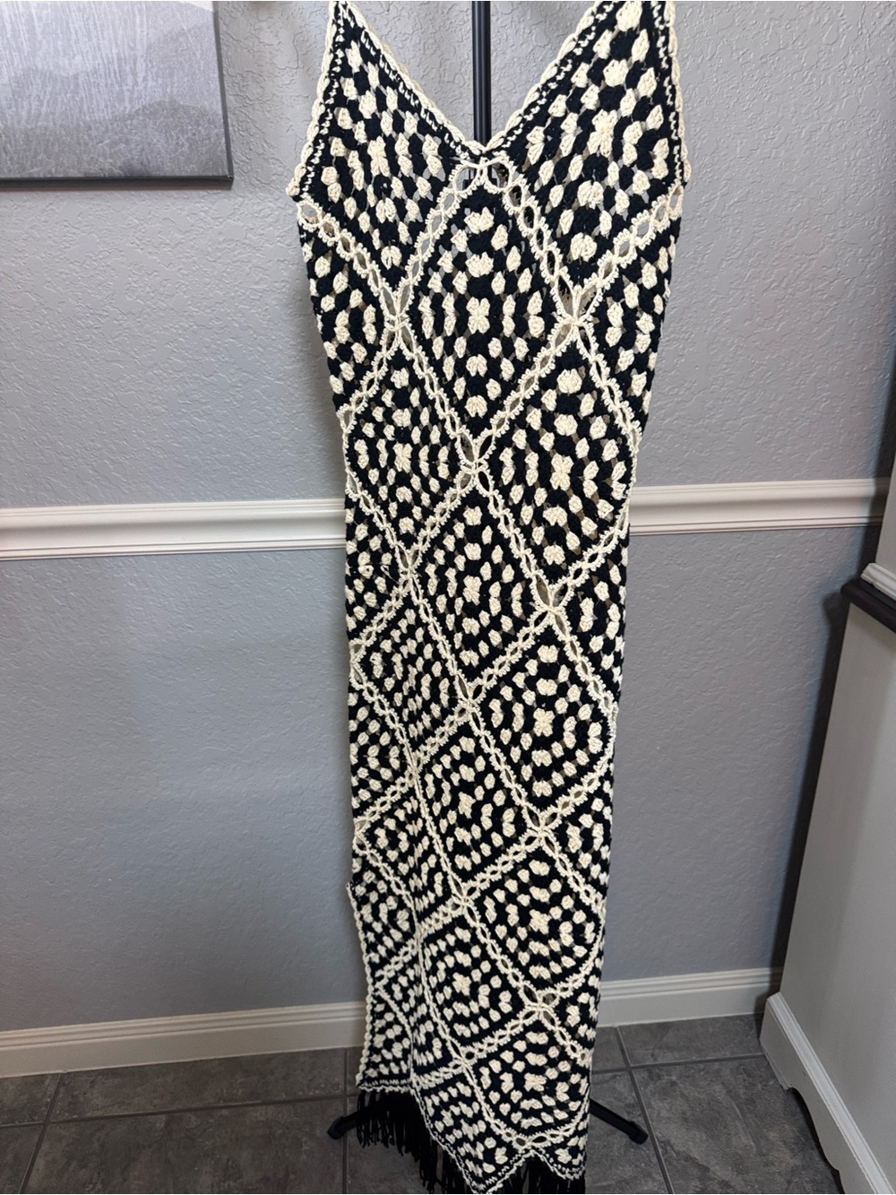 Elan Black and Cream Crochet Maxi Skirt